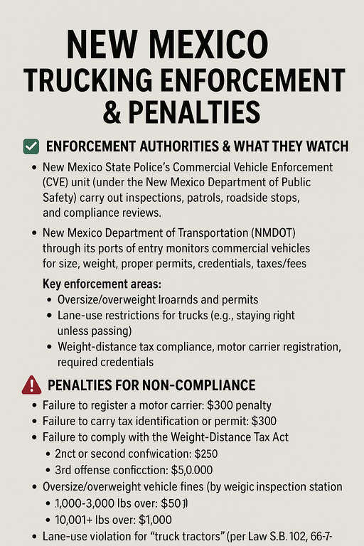 New Mexico specific enforcement and penalties for non compliance