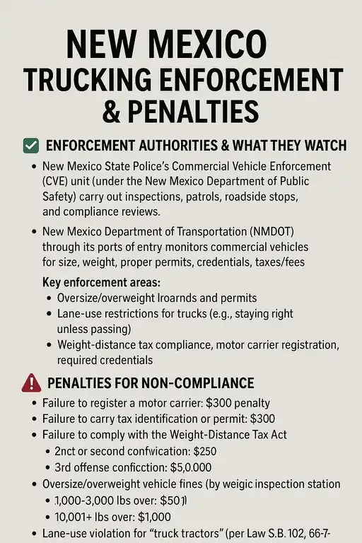New Mexico specific enforcement and penalties for non compliance