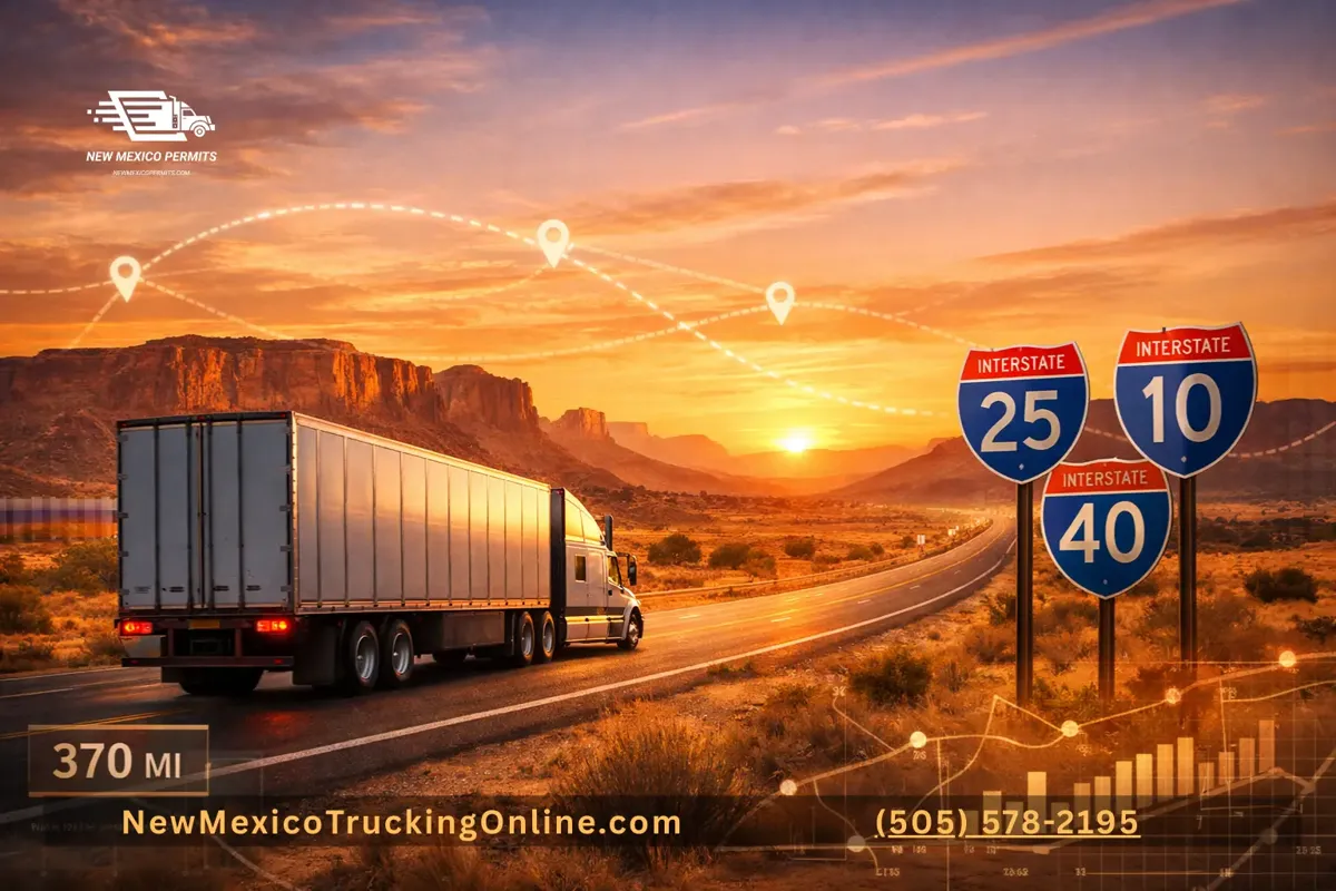 Semi truck on a New Mexico desert highway.