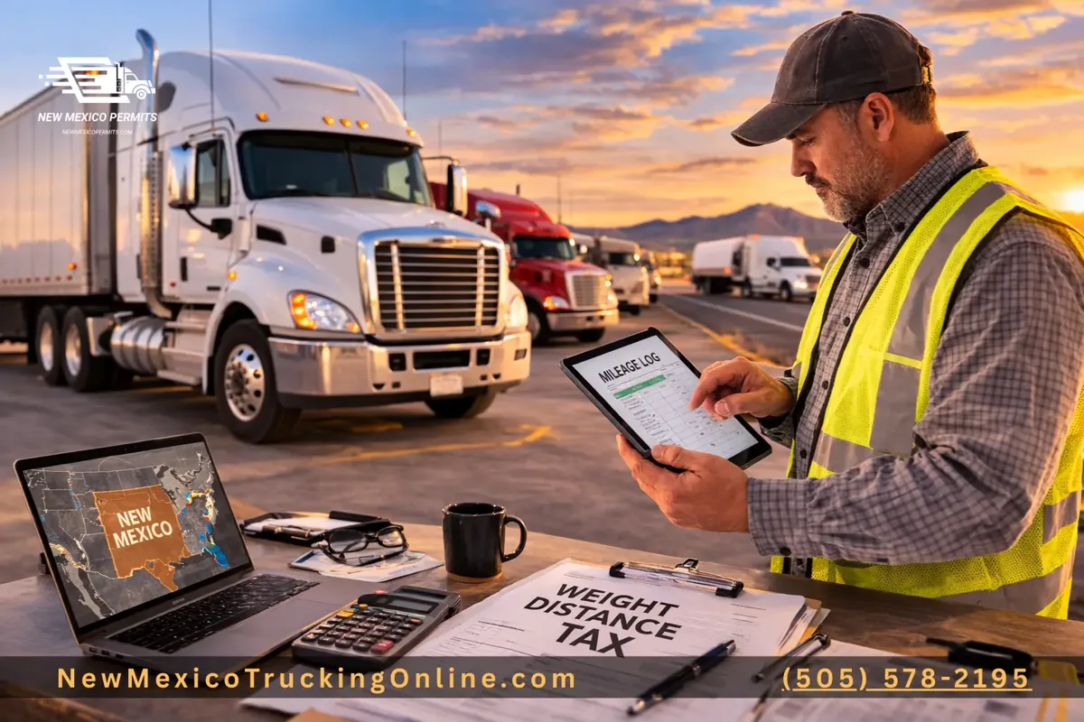 Fleet manager reviewing trucking mileage logs.